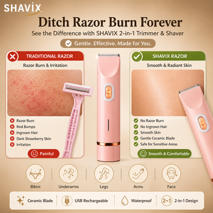 2 in1 Electric Lady Shaver for Women, Painless Womens Razor Bikini Trimmer, Waterproof Lady Shaver (Pink)
